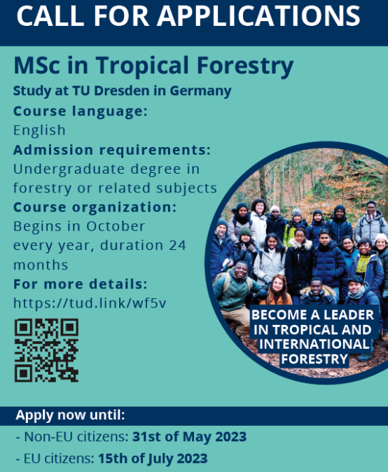 Apply Now until 31 May 2023! Study MSc in Tropical Forestry (2023-25) at TU Dresden, in Germany